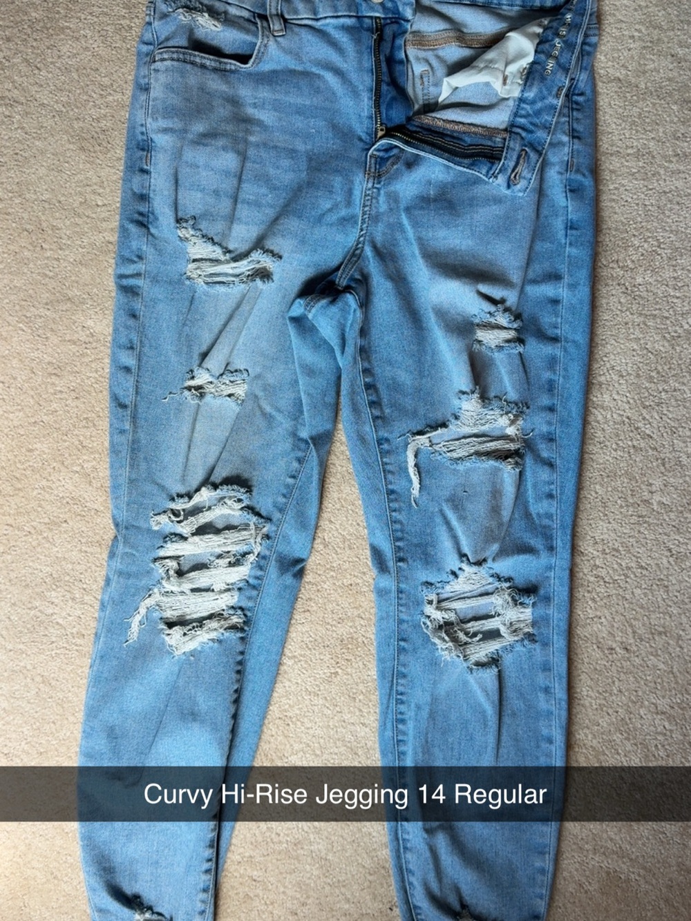 American Eagle Outfitters Distressed Light Blue Curvy Hi-Rise Jeggings